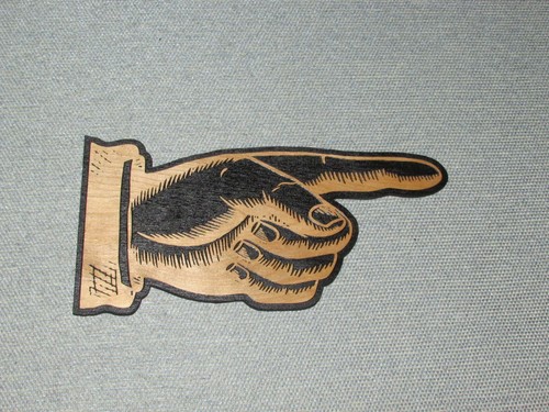 Big 12" Right Pointing Finger Wood Wall Sign Man Cave Art - Picture 2 of 3