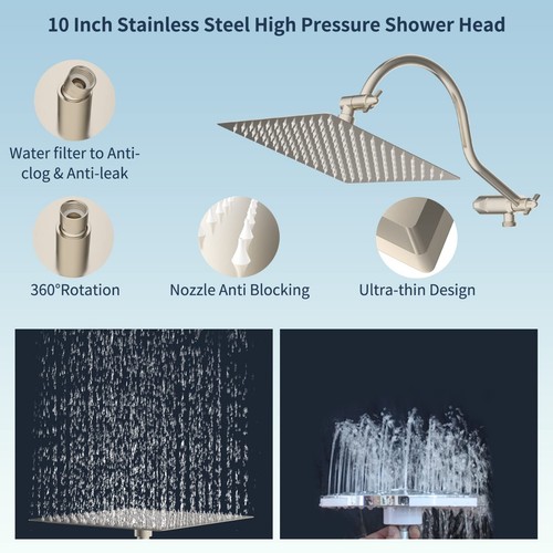 All Metal Showerhead,10'' High Pressure Rainfall Shower Head/Handheld Showerhead - Picture 28 of 68