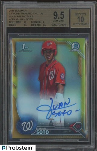2016 Bowman Chrome Gold Refractor Juan Soto RC Rookie 20/50 BGS 9.5 w/ 10 AUTO