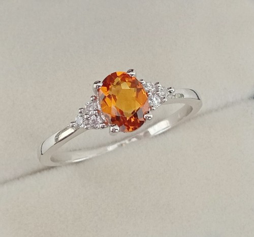 Vintage Orange Madeira Citrine Ring 925 Silver with Diamonds Accent Promise Ring - Picture 2 of 7