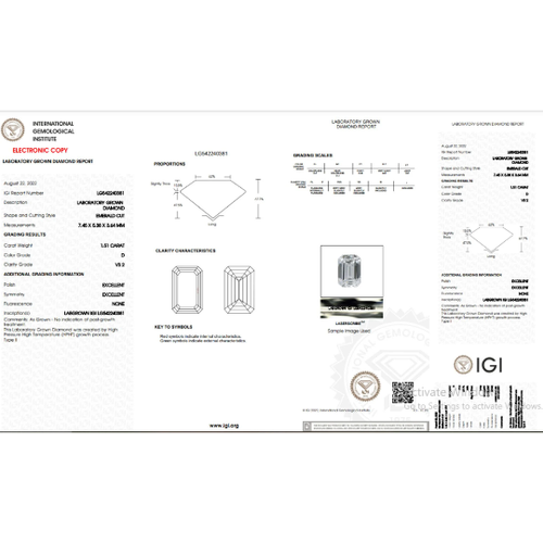 1.51ct Emerald Cut Lab-grown Diamond IGI Certified D Colour VS2 Clarity - Picture 5 of 5