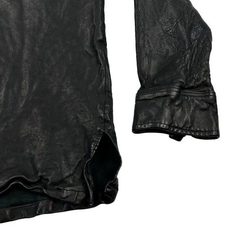 JEAN SHOP Western Black Leather Shirt Jacket Made In USA Metal Snaps Men - M - Picture 14 of 17