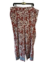 I.N. Studio Wide Leg Burnt Orange Floral Comfy Loose Size 3X  Stretch Waist
