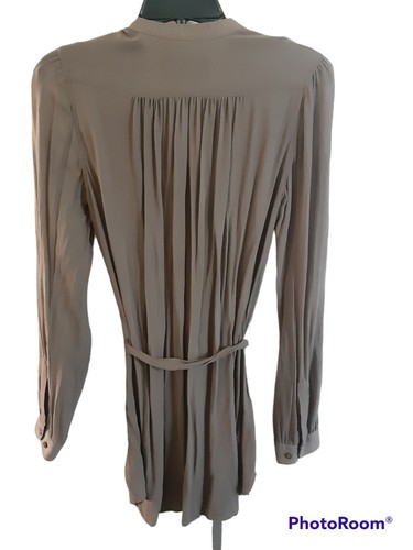 All Saints Womens 8 Crepe Silk Pleats Belt Roll Tab Long Sleeve Blouse Tunic - Picture 4 of 12