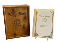 Holy Bible Dove Of Peace 1991 Catholic Edition King James Ver w/ Wood Cedar Box 