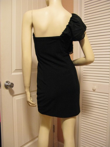 Neu Rüschen One Shoulder Bodycon Minikleid Schwarz XS Glam Chic Party Sexy Glamour - Bild 11 von 11