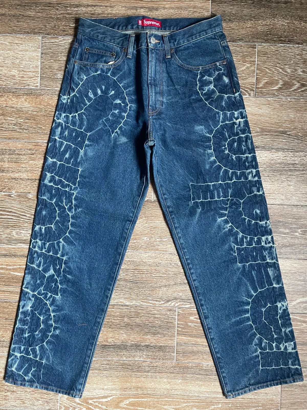 Jean rigide indigo Supreme Shibori taille 30 denim NEUF SS23 coupe lâche teint