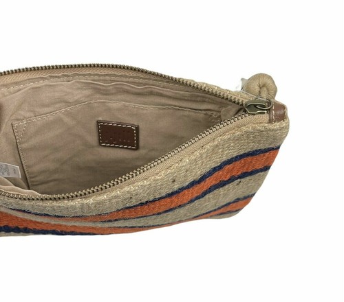 NWT J. Jill Jute Wristlet Clutch Bag w/ Tassel Orange Navy Blue Stripes 10.25x7" - Picture 4 of 5