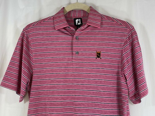 FootJoy Mens S Short Sleeve Pink Charcoal White Stripe Polo Golf Shirt - Picture 2 of 8
