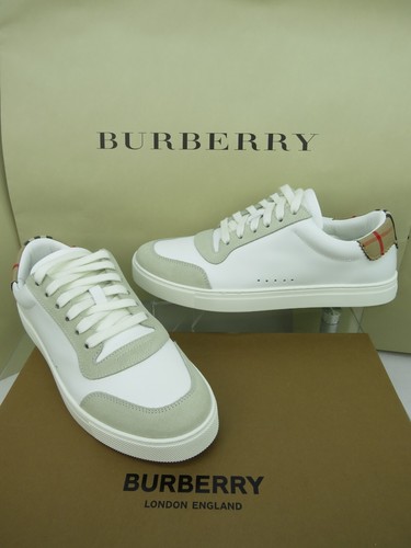 NIB BURBERRY ROBIN WHITE BEIGE CHECK LEATHER LOW LOGO SNEAKERS US 7 40 IT $870 - Picture 10 of 13