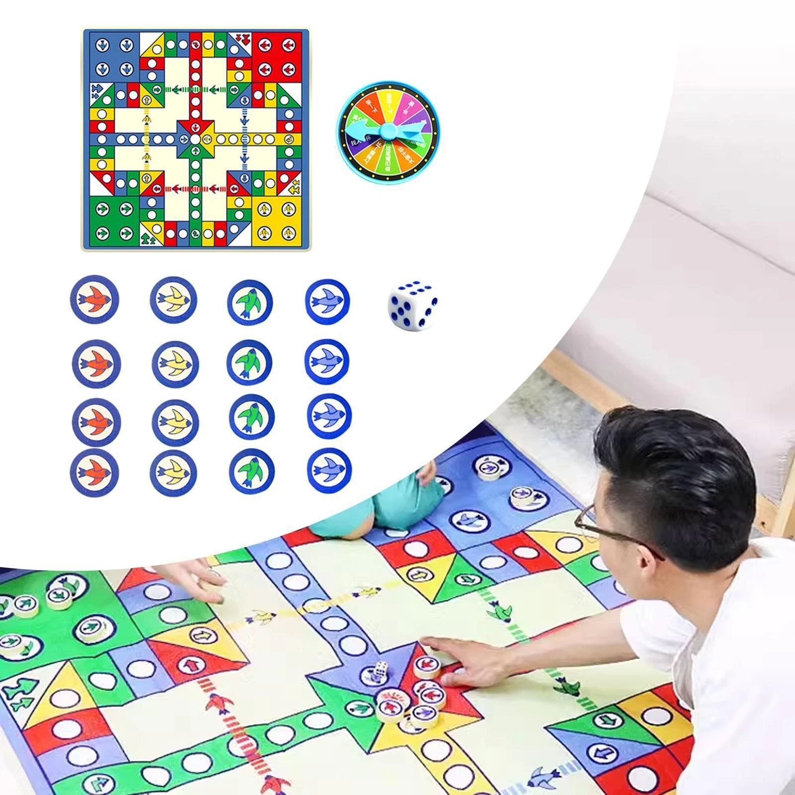 Crawling Chess Mat Set with Chesses Flying Chess Playmat Play Educational