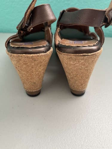 Indigo Clarks Cork 3" Wedge Heels Brown Leather Slingback Sandals Size 7.5 - Picture 3 of 9