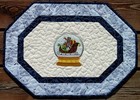 Handcrafted Quilted Embroidered Table Runner Topper- CHRISTMAS SNOWGLOBE SLEIGH