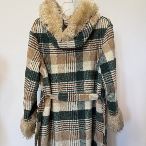 Vintage Penny Lane RARA giacca con cappuccio pelliccia autunno a quadri lana verde media - Foto 6 di 8