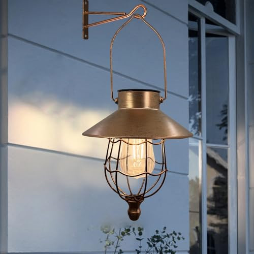 Solar Lanterns Hanging Outdoor Metal Vintage Lantern Warm White Solar Lights - Picture 2 of 8