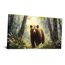 Brown Bear Wall Art Canvas Wall Art Wildlife Animal in Forest Paintings