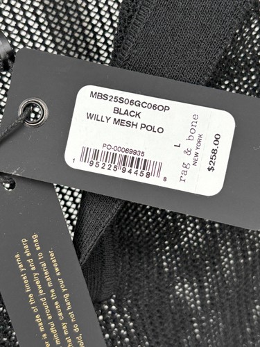 rag & bone Willy Mesh Polo Sweater L Black Short Sleeve Open Knit See Through - Picture 5 of 5