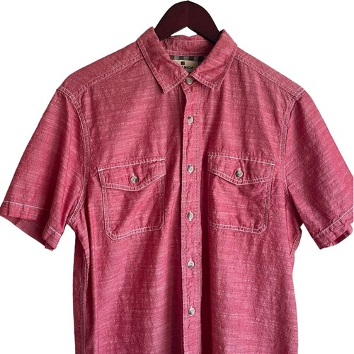 Woolrich Men Camp Shirt M Red Heather Woven Cotton Classic Casual Office Travel - Picture 9 of 10