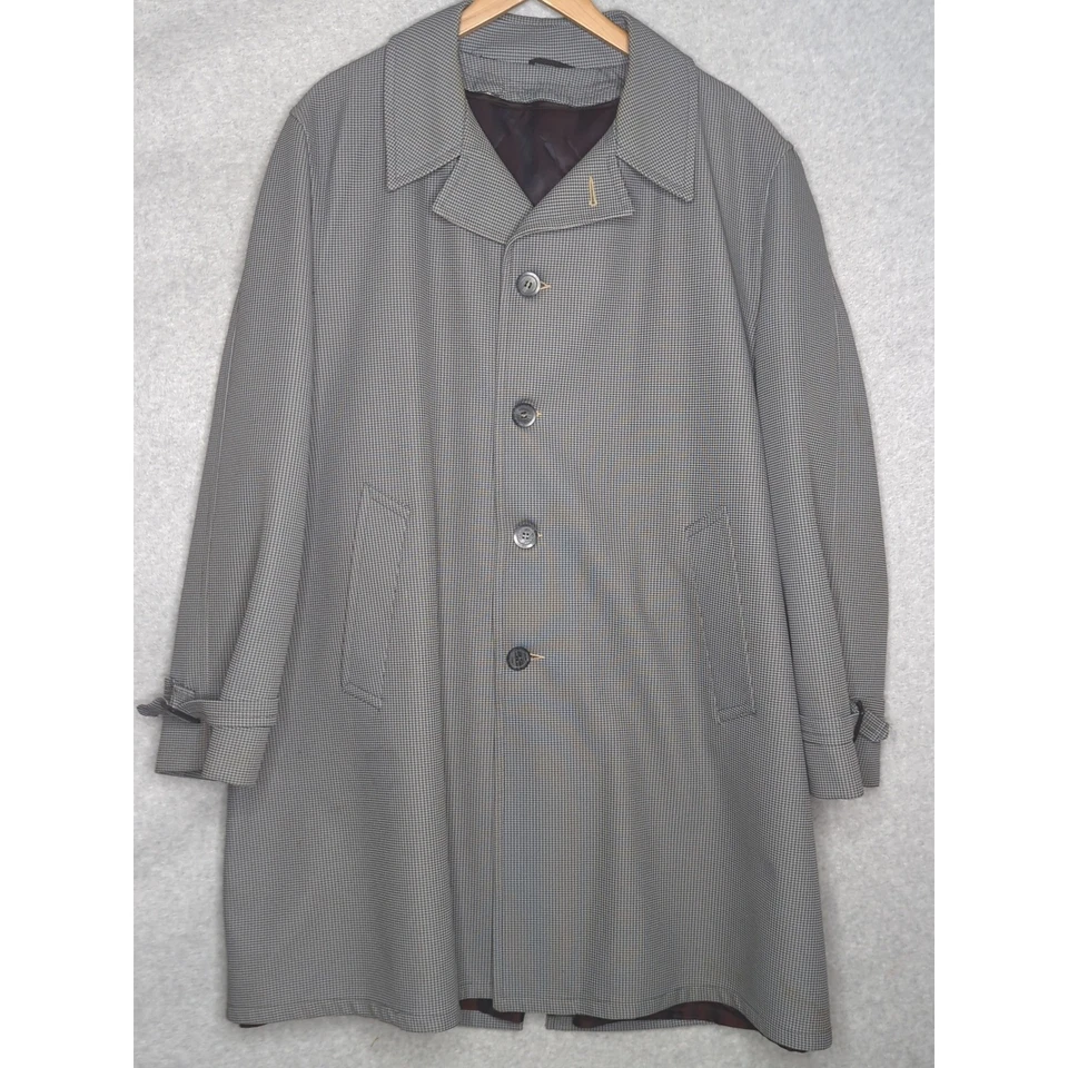 Sobretudo Crownwear Boston masculino All Weather Houndstooth cinza mistura de lã 46R vintage - Imagem 2 de 4