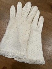 Vintage Hansen White Women  s Gloves 100 Cotton Woven Made in Hong Kong Size 7