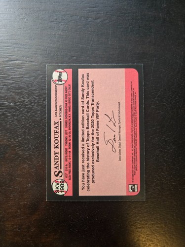 2020 Topps Transcendent VIP Party Through The Years Sandy Koufax 1989 #/50 - Picture 2 of 2