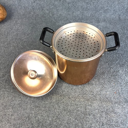 Vintage Orange Anodised Aluminium Dripping Tin 7 inch Sieve Pot Bakelite Handles - Picture 5 of 9