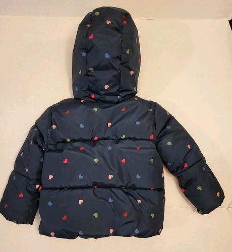 Baby Gap Mädchen Gr. 4 Jahre blau bunt Herz Druckknopf Kapuze gefütterter Mantel - Bild 2 von 8