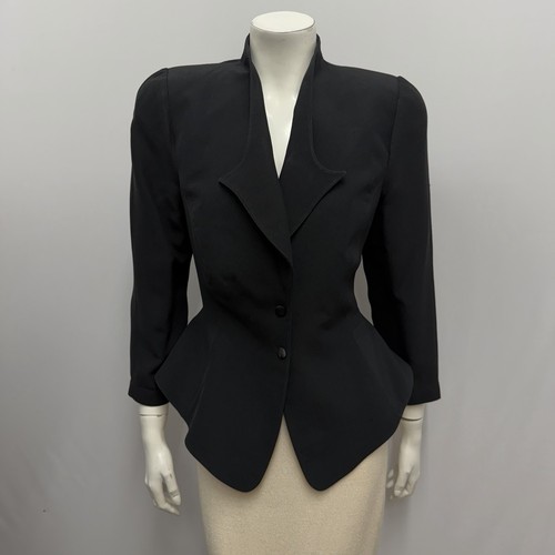 Vintage Thierry Mugler Jacket Black Peplum Size 44 6 - Picture 1 of 5