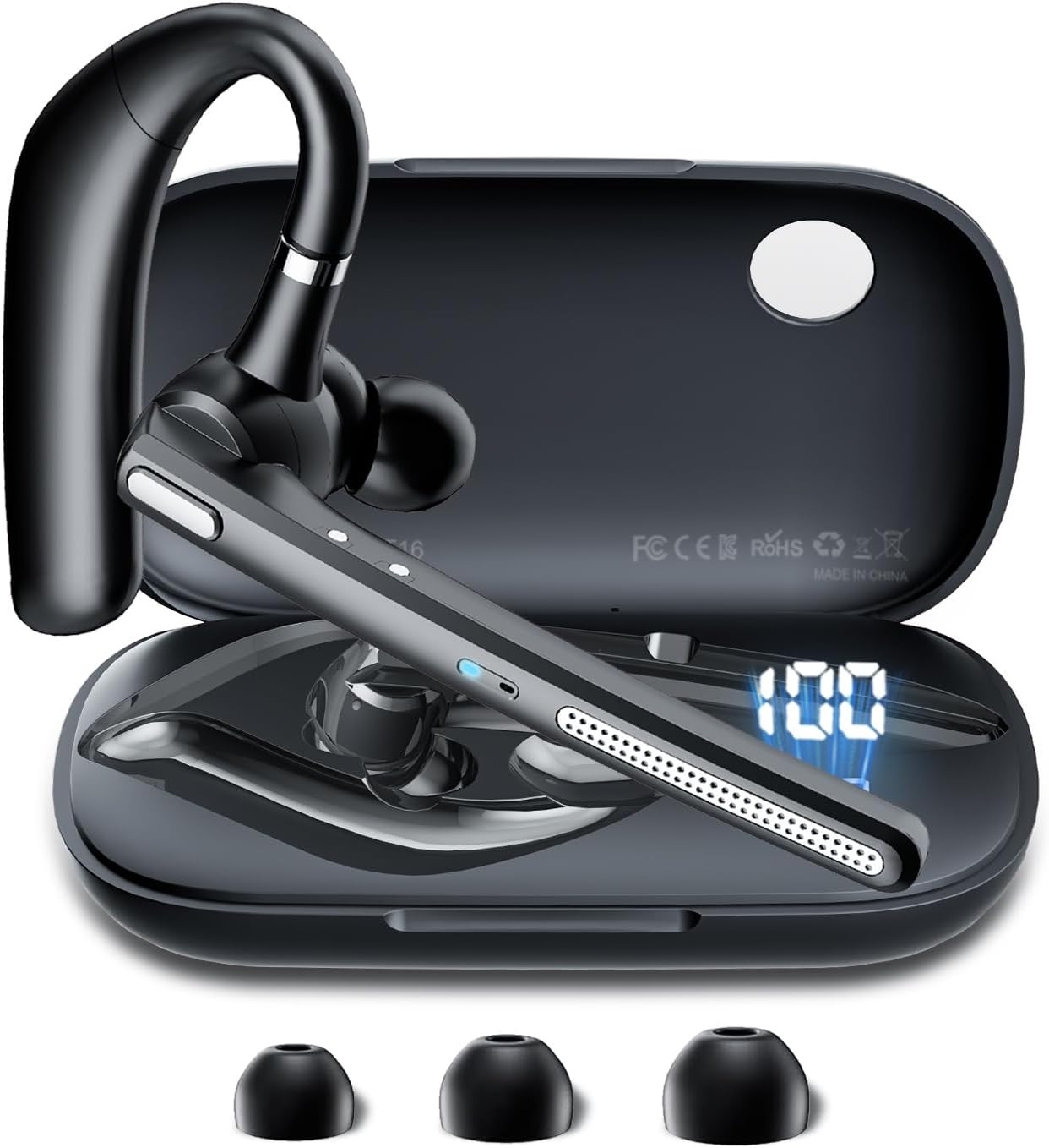 Bluetooth Headset V5.3, Wireless Earpiece with 500Mah Charging Case Hand-Free He
