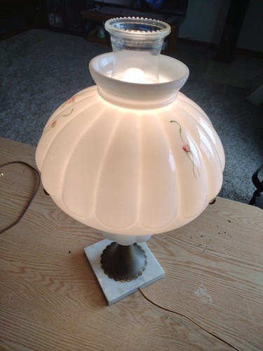 Vintage Fenton Amber Top Table Lamp On Brass & Italian Marble Base 20" - Picture 18 of 21