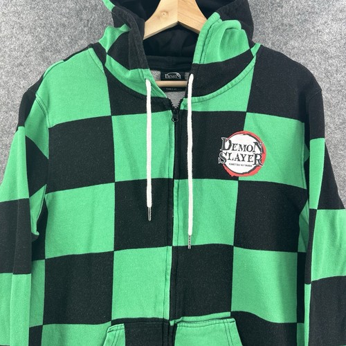 Demon Slayer Hoodie Herren Large grün kariert Pullover Kängurutasche - Bild 2 von 14