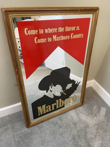 Marlboro Cigarettes Advertising Mirror with Wooden Gilt Frame - Picture 16 of 17