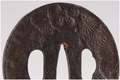 Iron Tsuba Edo Period Pine Bamboo Plum Design Round Unsigned Antique JP Samurai - Picture 7 of 9