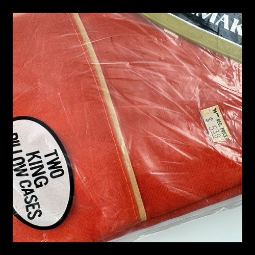 New TASTEMAKER Muslin KING SIZE PILLOWCASES Linen SET Vintage NOS Retro ORANGE - Picture 11 of 12
