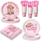 Pink Cowgirl Birthday Party Tableware Set for 36 Guests Plates, Napkins, Cups,