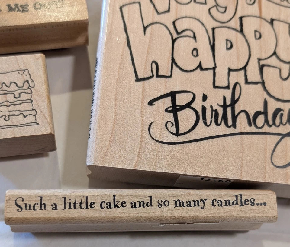 Stampendous, Great Impressions, + Lot of 5 -Birthday Cat w/ Hat Rubber Stamps - Image 4 of 4