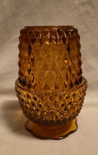 Vtg Indiana Glass 5” Amber Diamond Point Angel Light Fairy Light Lamp 1970s Mint