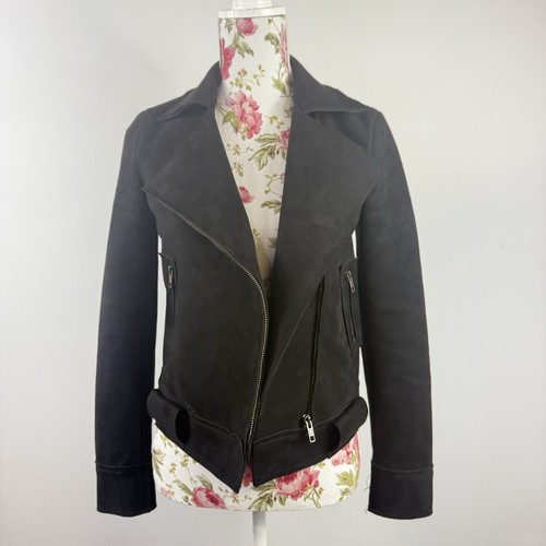 Decjuba black bomber jacket suede women's long sleeved crop zip front Size 8 - Bild 8 von 11