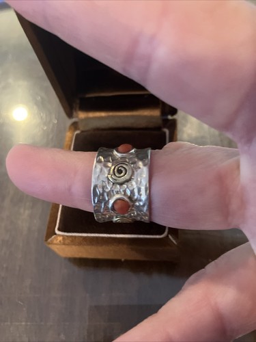 Koralle Stein massiv Sterlingsilber Ring Band Kunsthandwerk Schmuck US 6,5 - Bild 3 von 4
