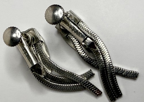 Set Elizabeth Morrey Silver Dangle Chain Necklace w/ Clip On Earrings Links MCM - Picture 13 of 15