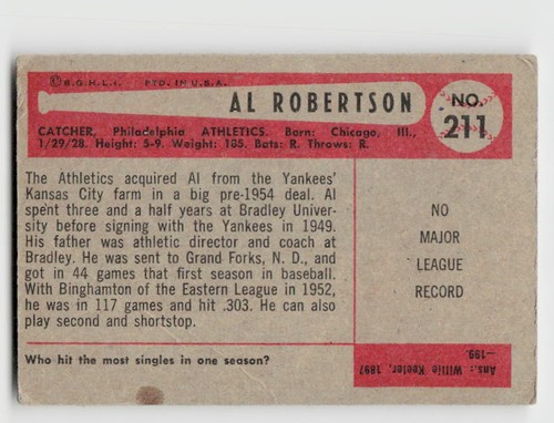 Bowman #211 1954 Jim Robertson - Imagen 2 de 2
