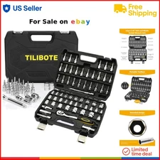 Socket Wrench Set Chrome Vanadium Steel 62PCS Ratchet Automotive Home Use