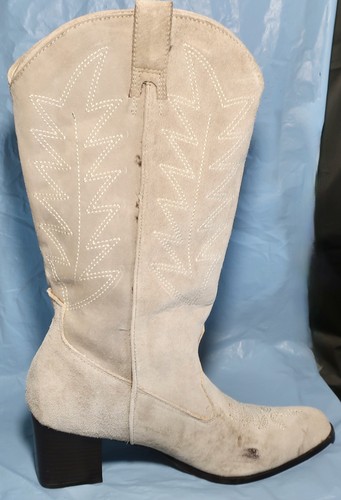 Vintage Light Sand Dress Barn Southwestern Cowgirl Boots Size 8.5M Suede Like - Picture 5 of 8