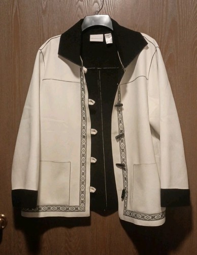 Alfred Dunner Jacket 18 Fleece Suede Ivory Black Southwestern Loop Button - Picture 4 of 11