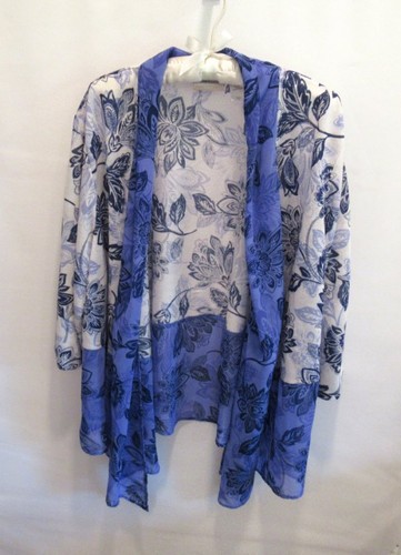 Alfred Dunner Strickjacke blau weiß geblümt vorne offen 3/4 Arm *Gr. 3X*
