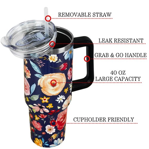 40 oz Tumbler with Handle and Straw Lid | Vacuum Insulated Leak Proof Tumbler... - Picture 2 of 7