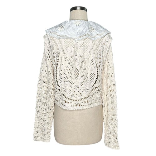 DOLAN ANTHROPOLOGIE Lace Collar Crochet Collared Cardigan Sweater Jacket Large - Picture 5 of 12