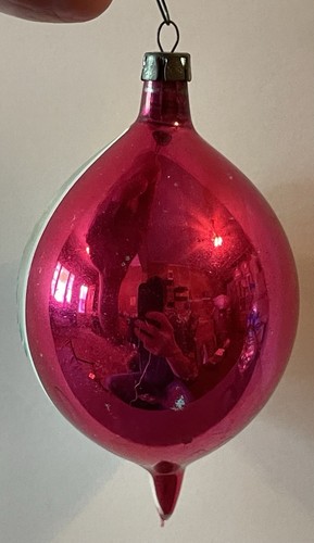 Vintage 1950 Mercury Glass HandPainted Santa Trees 4” Teardrop Ornament - Poland - Picture 3 of 7