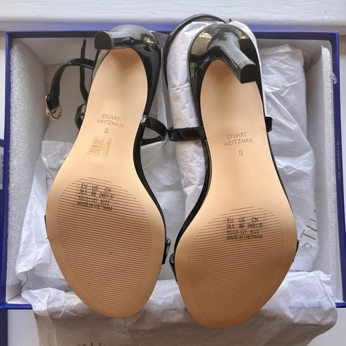 Stuart Weitzman Crystal Buckle 95 Patent Leather Sandal Black New In Box size 8 - Picture 7 of 13