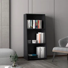 Tall 47-Inch Black Three-Tier Ladder Bookcase Display Shelf